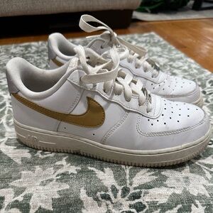 Nike White and Gold Air Sneakers